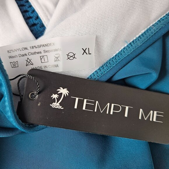 Tempt Me Womens Sexy Cutout Plunge Halter One Piece Swimsuit Teal Size XL Beach - Picture 7 of 7